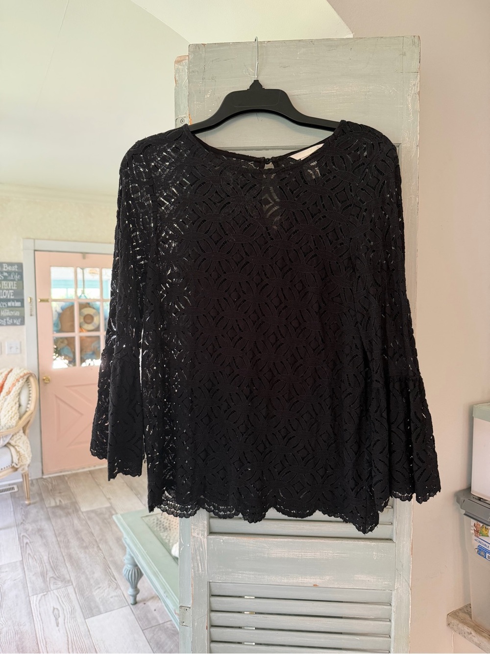 H&M Black Crochet Bell-Sleeve Blouse